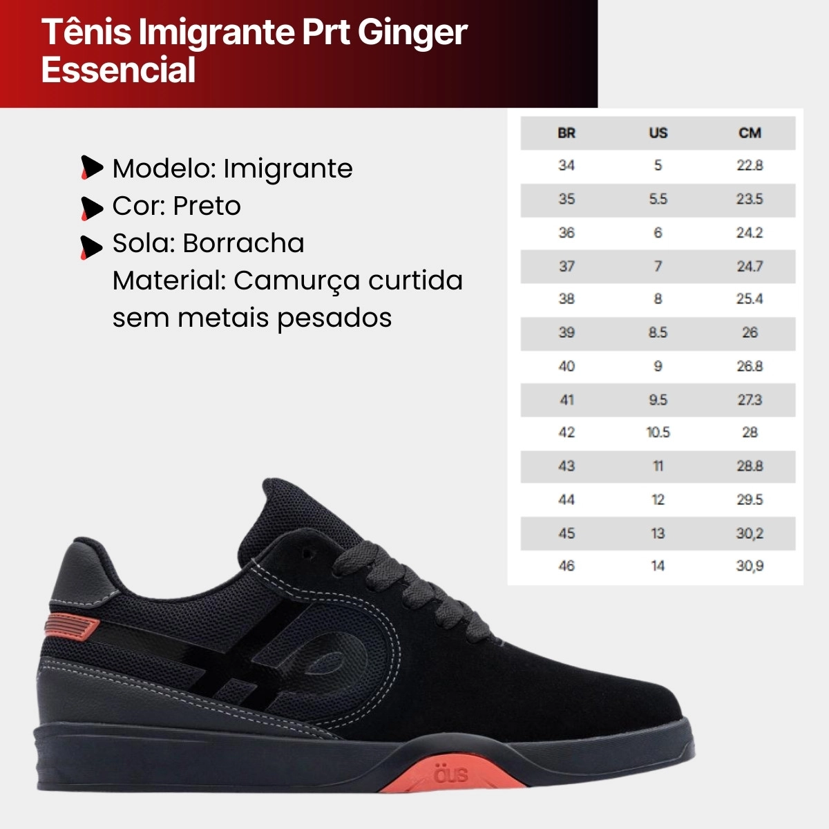 TÊNIS ÖUS COURO IMIGRANTE GINGER ESSENCIAL