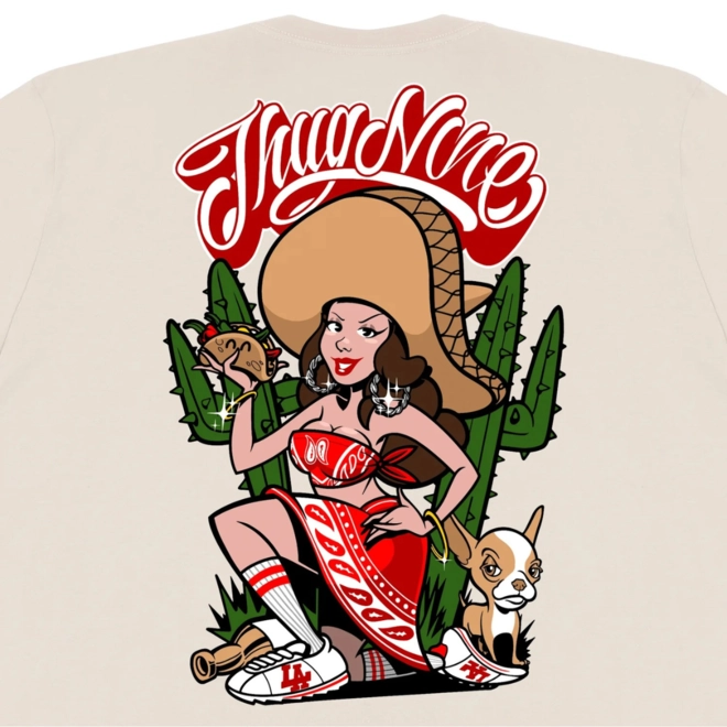 CAMISETA THUG NINE CHARRA BEGE