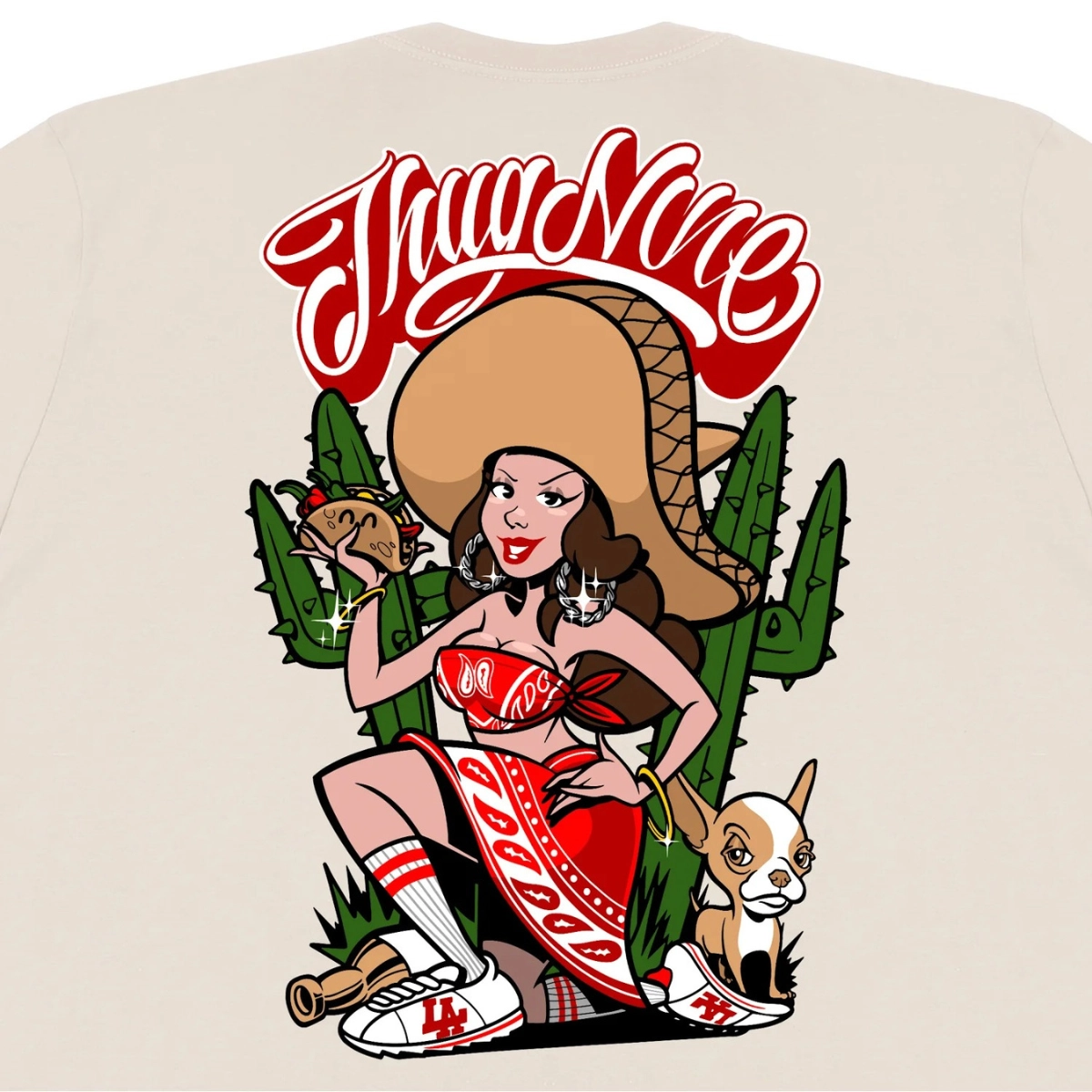 CAMISETA THUG NINE CHARRA BEGE
