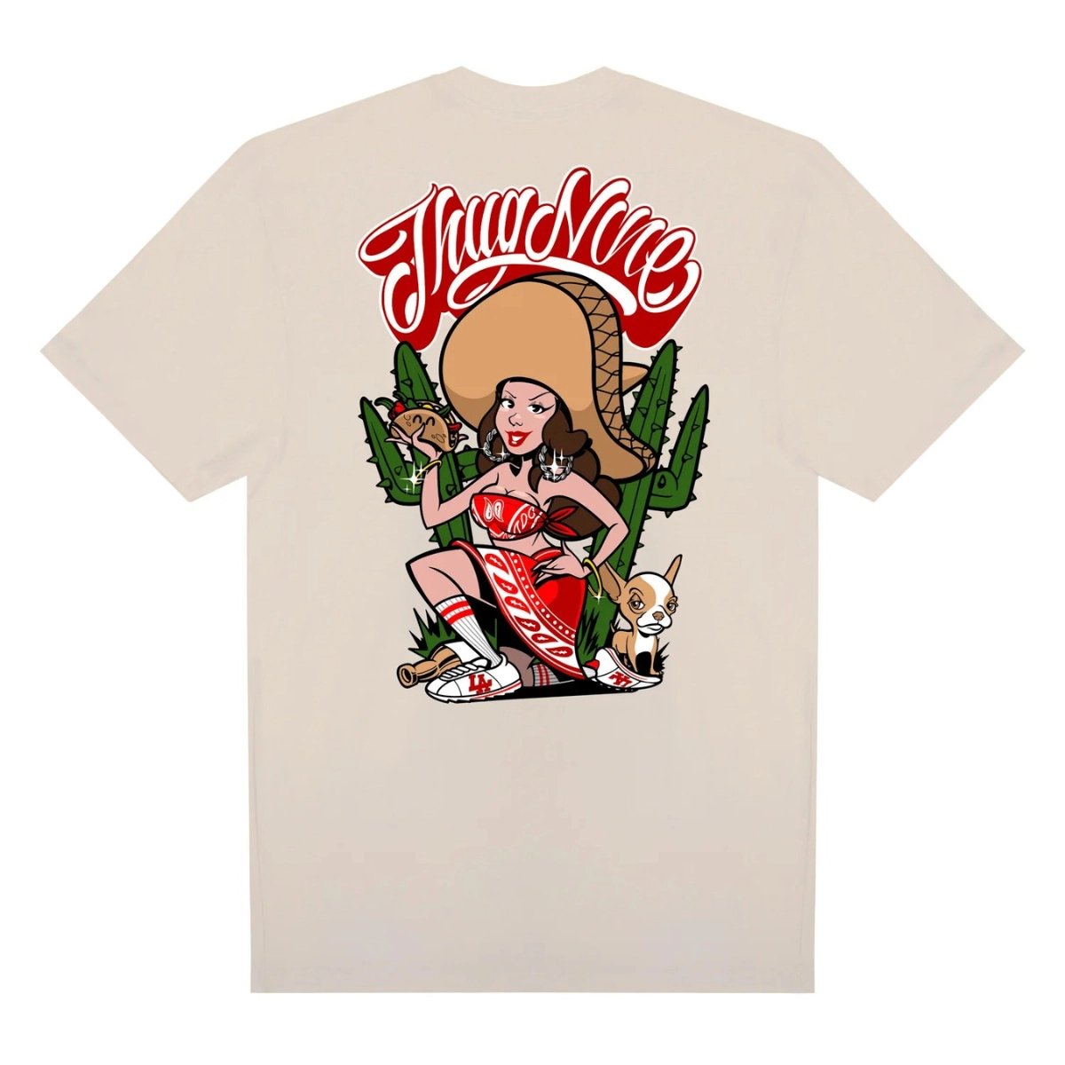 CAMISETA THUG NINE CHARRA BEGE