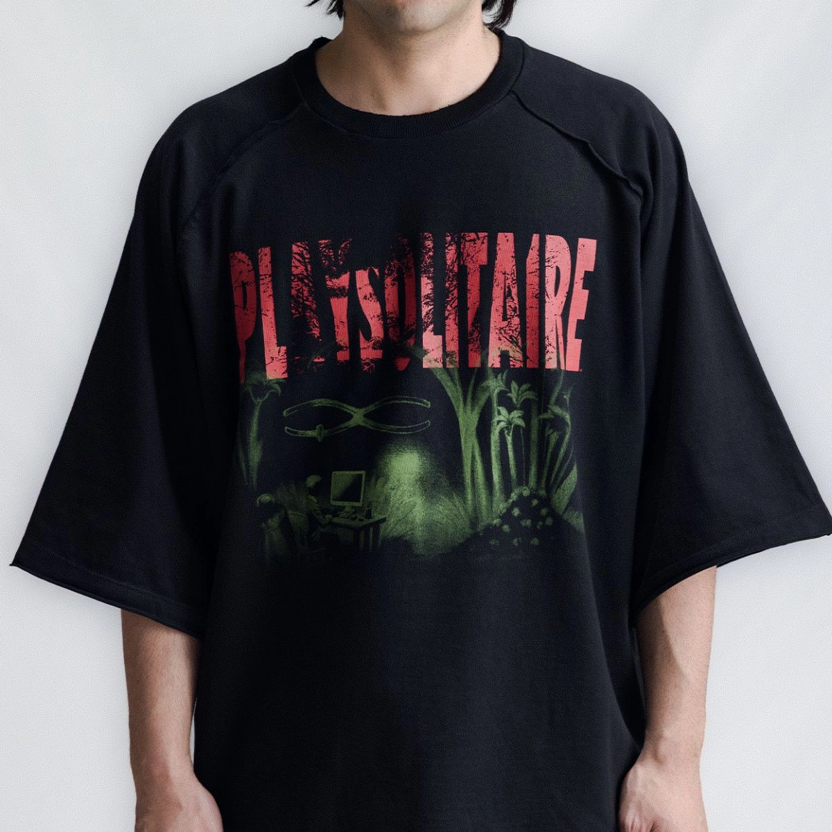 CAMISETA QC PIQUET PLAYSOLITAIRE OVERSIZED RAGLAN BLACK