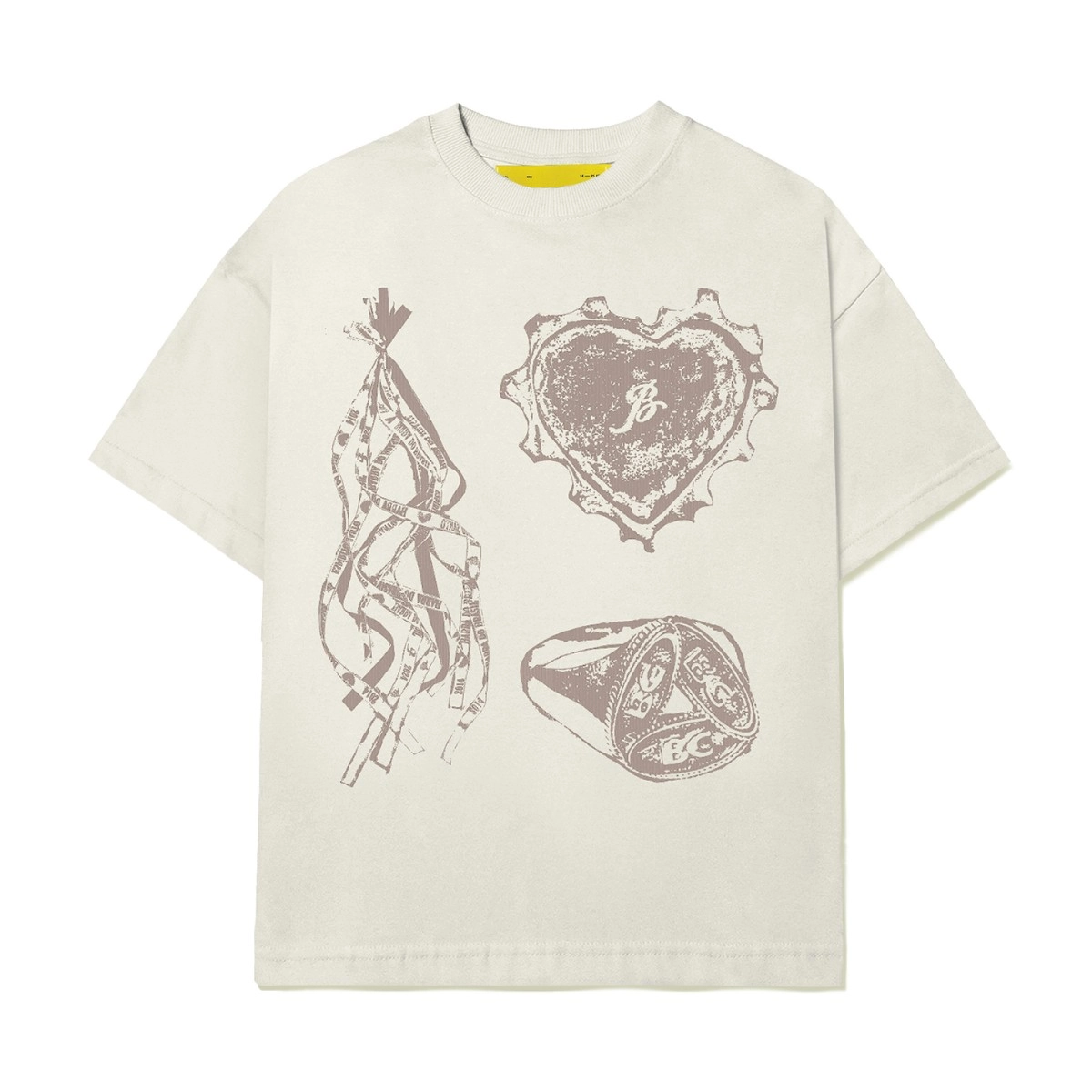 CAMISETA BARRA ICONOGRAFIA ESTONADA OFF WHITE